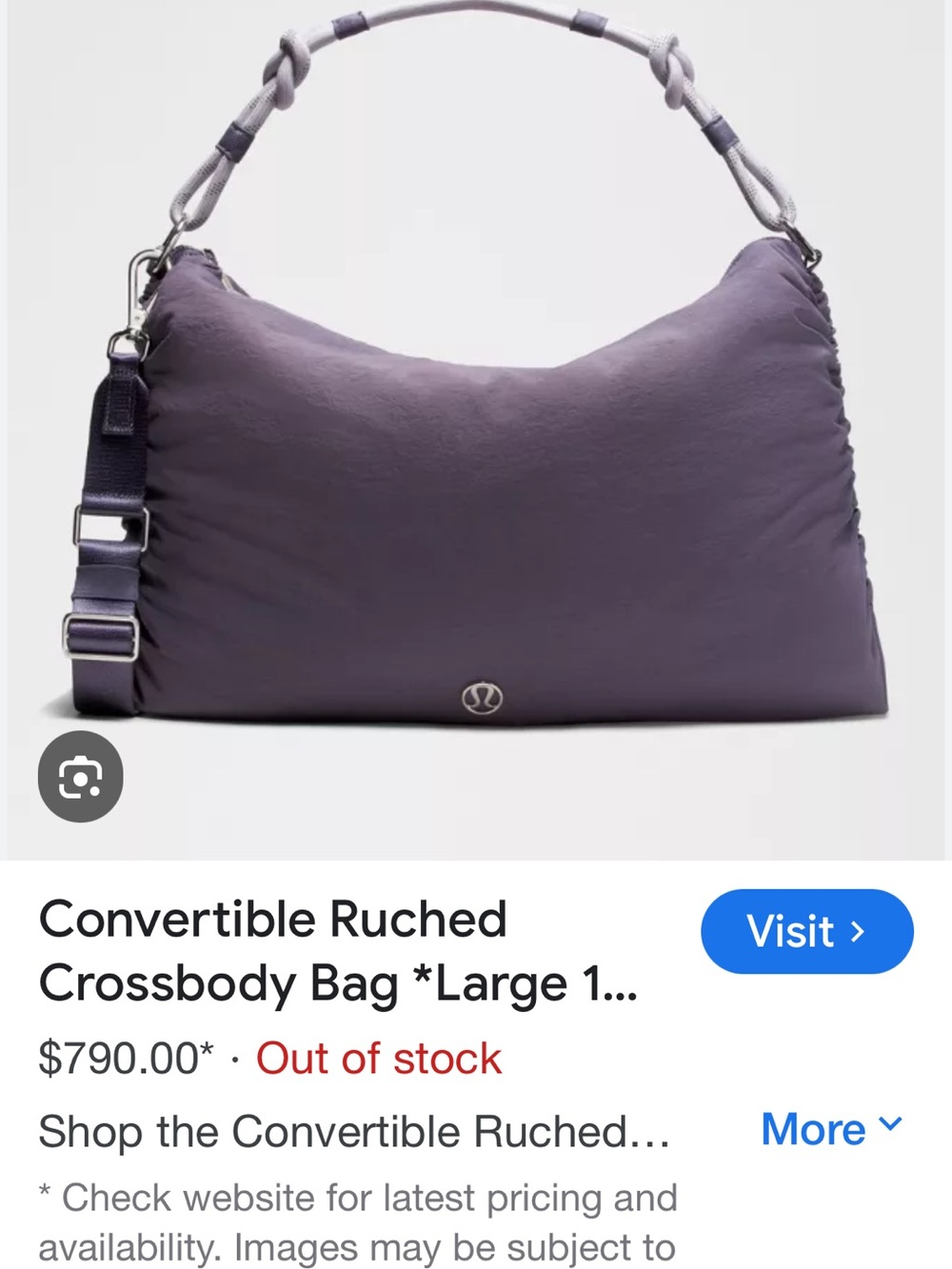UNICORN PURPLE SUPER RARE COLOR Lululemon convertible ruched large crossbody bag - Picture 13 of 15